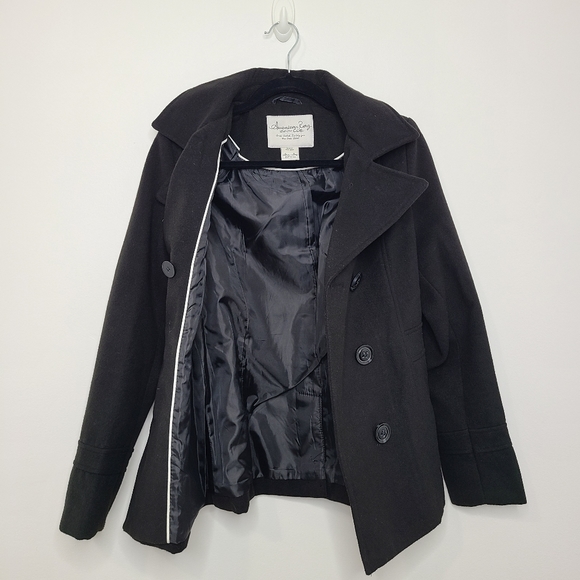 American Rag Pea Coat Jacket Coat Collared Button-Down Black Size Small - Picture 8 of 11